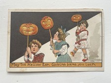 Antique 1909 Halloween Postcard Embossed Children Pumpkin L&E Germany HBG picture