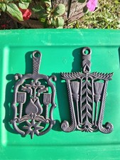 Pair Of Vintage Mid-century Black Cast Iron Kitchen Trivets picture