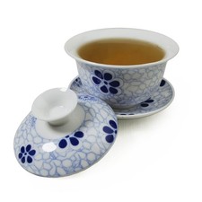 Yxhupot Gaiwan Chinese Sancai 4oz Tureen Tray Blue White Cup Tea Set Bowl Lid picture