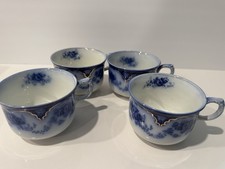 4-Genuine Antique Victorian England Blue Porcelain Teacups Gold Gilt 1891-1912  picture