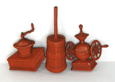 VTG Sexton USA Metal Wall Art Plaques 3pc Red/Orange Mid Century Kitchen Decor picture