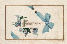 Antique Embossed Forget-Me-Not Flowers Blue Ribbon Postcard Unposted picture