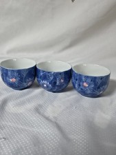  Japanese tea cups Porcelain Blue & white. Set Of  3 picture