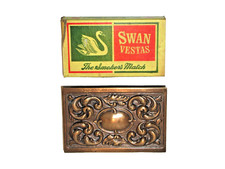 Vintage Repousse Copper Finish Match Vesta Box Case Original Swan Matches picture