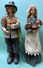 Thanksgiving Pilgrim Figures, 2 piece set,  Large Resin, 16-17”- Used picture