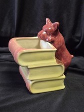 Vintage 1950s Scottie Dog Stack of Books Ceramic Planter Desk Caddy Terrier 5” picture