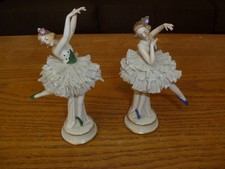 Vintage Pair of Sitzendorf Germany Dresden Lace Ballerina Figurines 1797 1798 picture