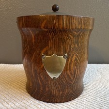 Antique English Oak Tiger Oak Biscuit Barrel Tea Caddy Edwardian Late Victorian picture