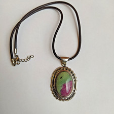 Ancient Vintage Victorian Pendant Sterling Silver Natural Ruby Zoisite Stone picture