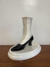 Vintage Ceramic Victorian Lace-Up Boot Lamp Base Black White Vase Decor Art 80 picture