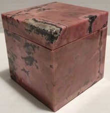 USSR Vintage Mid-Century Modern Pink Rhodonite Hand-Carved Jewelry Box — 3x3