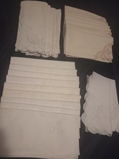 LOT Vintage Linen/Cotton/Damask Dinner Napkins Embroidered/Cut-out Design/READ picture