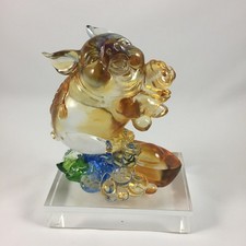 Liuli Crystal Glass Good Luck Pig Figurine with Crystal base Fengshui Home Decor picture