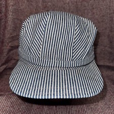 Vintage Hickory Stripe Engineer Cap USA Made Railroad Workwear Hat picture