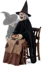 4.6 FT Animated Wicked Witch w/LED Glowing Eyes Halloween Animatronic Prop picture