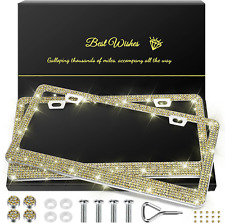 2 Pack Bling License Plate Frames for Women, Sparkly Rhinestone Diamond Car Acce picture