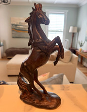 Vintage Rearing Stallion Horse Statue Figurine Faux Bronze Resin Western Art 12