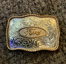 Vintage Ford Motor Co. Western Belt Buckle by Montana Silversmiths -SilverPlated picture