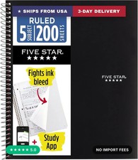 Five Star Spiral Notebook + Study App, 5 Subject, College Ruled Paper, 8-1/2