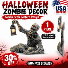 1Pc Halloween Zombie Crawling Horror Decor, Scary 2D Lights Zombie Holding Lant picture