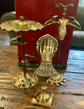THREE VTG Brass Hand Clip Stand…Glove, Letter, Picture Holder 8”, 9”, 11” picture