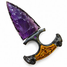 6 Amethyst Glass Arrowhead Collectible Knapped Crystal Stone Artifact Gift picture