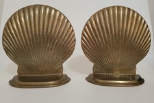 Vintage mid century modern mcm solid brass nautical beach sea shell bookends picture