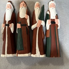 Vtg Wooden Hand Carved Handpainted Santa Clause Set-4 Figures  picture