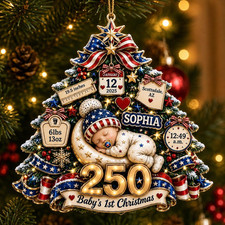 Personalized Baby's 1st Christmas America 250th Anniversary 2D Ornament Gift picture