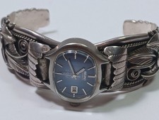 Sterling Silver Native American Style Cuff Watch by KV  w/ Seiko Watch JB7A picture