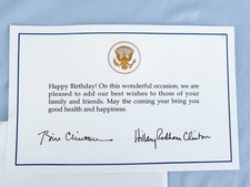 Original President Bill Clinton Hillary Clinton Happy Birthday Rare Card Note picture
