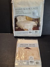 Vintage 1992 L Kee & Co King Bed Skirt & Sham Set Ivory Natural Cutwork Lace NIP picture