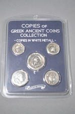 Ancient Greek Coin Reproductions Set of 5 White Metal Replica Coins Greece picture