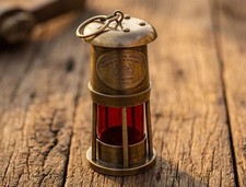 Vintage Brass Miners Lamp Red Glass 1920 British Coal Mining Co Replica Oil Lant picture