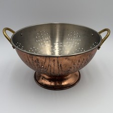 Vintage REVERE WARE Copper 9 inch Colander Strainer w Brass Handles Taiwan picture