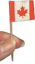 VTG MINI CANADIAN CANADA FLAG COLLECTIBLE DECOR TOOTHPICK RED WHITE 2.5”x1.25” picture