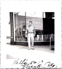 Man Outside Hill's 5 & 10 Store, 1950s B&W Snapshot, Pulaski TN picture