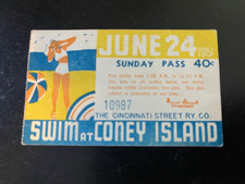 trolley street car pass ticket Cincinnati Street railway 1951 Coney Island picture