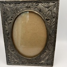 Antique Tungsten Steel Ornate Silver Picture Frame Extremely Heavy 9.5x7.5 3 Ibs picture