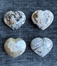 Old Stock Ocean Jasper Heart Lot 4pc Vein 1 Lavender Moss Agate Chalcedony Rare picture