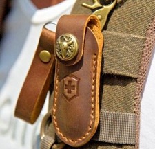 Leather Sheath Sleeve Knife Case Hand Stitched Swiss Army Knife Victorino Wigo picture