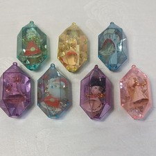 Vintage 1960's Jewel Brite Plastic Hexagon Diorama Christmas Ornaments Lot of 7 picture
