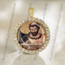 St. Luke Religious Jewelry Patron Catholic Religious Gold Tone Medal Pendant picture