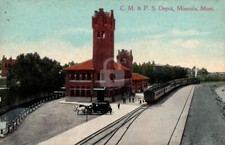 Missoula MT Montana C. M. & P. S. Train Depot  c1910s RPPC Photo Postcard COPY picture