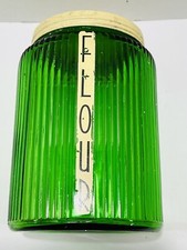 Vintage Original Owens-Illinois  Oval Green Canister Orig. Label ‘Flour’ 8” picture