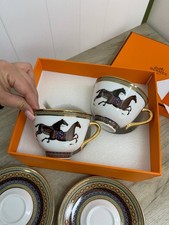 Hermès Cheval d’Orient Tea Coffee Cup Saucer Set of 2 France Porcelain Luxury picture