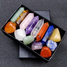 14pcs Pointed Quartz Crystal Chakra Healing Stones and Crystals Set Hexagon Rose picture