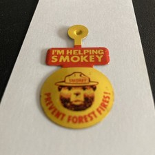 Vintage I'M HELPING SMOKEY Bend Fold Over Metal Pin Prevent Forst Fires New picture
