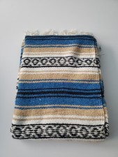 Authentic Mexican Falsa Blanket Blue, Gold, Black picture