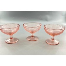 Pink Depression Glass Sherbet Cups • 1930s Footed Dessert Bowls Set of 3 picture
